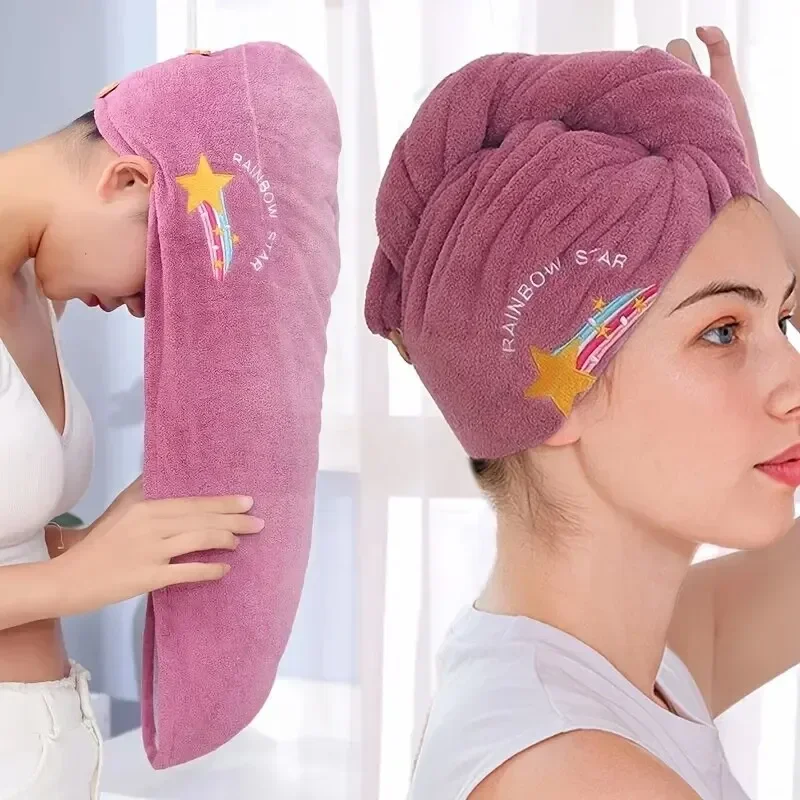 New Coral Velvet Dry Hair Cap Embroidered Comfortable Absorbent Dry Hair Towel for Men, Women, Children, Universal Soft Bath Cap