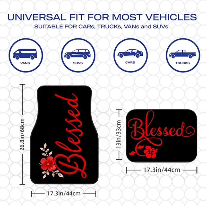 4pcs Polyester Fiber Car Floor Mats with Warm Blessing Text Pattern, Elegant Car Accessory Durable Universal Car Mats Carpets