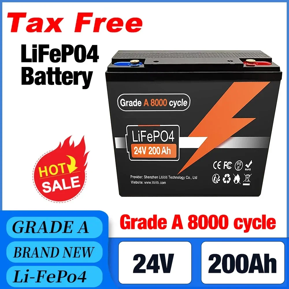 💻New 24V 100Ah 120Ah 150Ah 200Ah LiFePO4 Battery, Built-in 200A BMS Rechargeable Battery for Inverter Solar RV No Tax