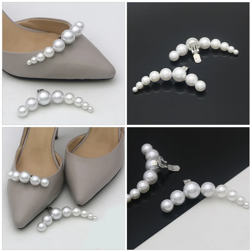 Toe Cap Removable Shoe Buckle Pearl Ladies High Heels Shoes Flower Fairy Decorative Accessories Bride Pearls Bow Metal