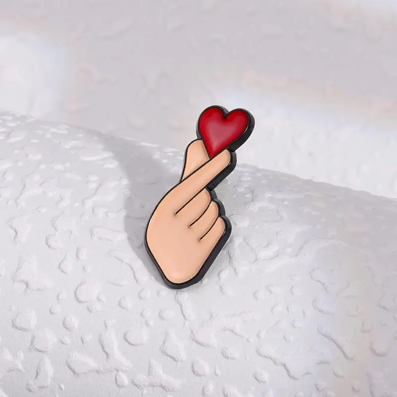Hand Heart Gesture Enamel Pins Custom Sign Language Brooches Lapel Badges Jewelry Gift For Lover