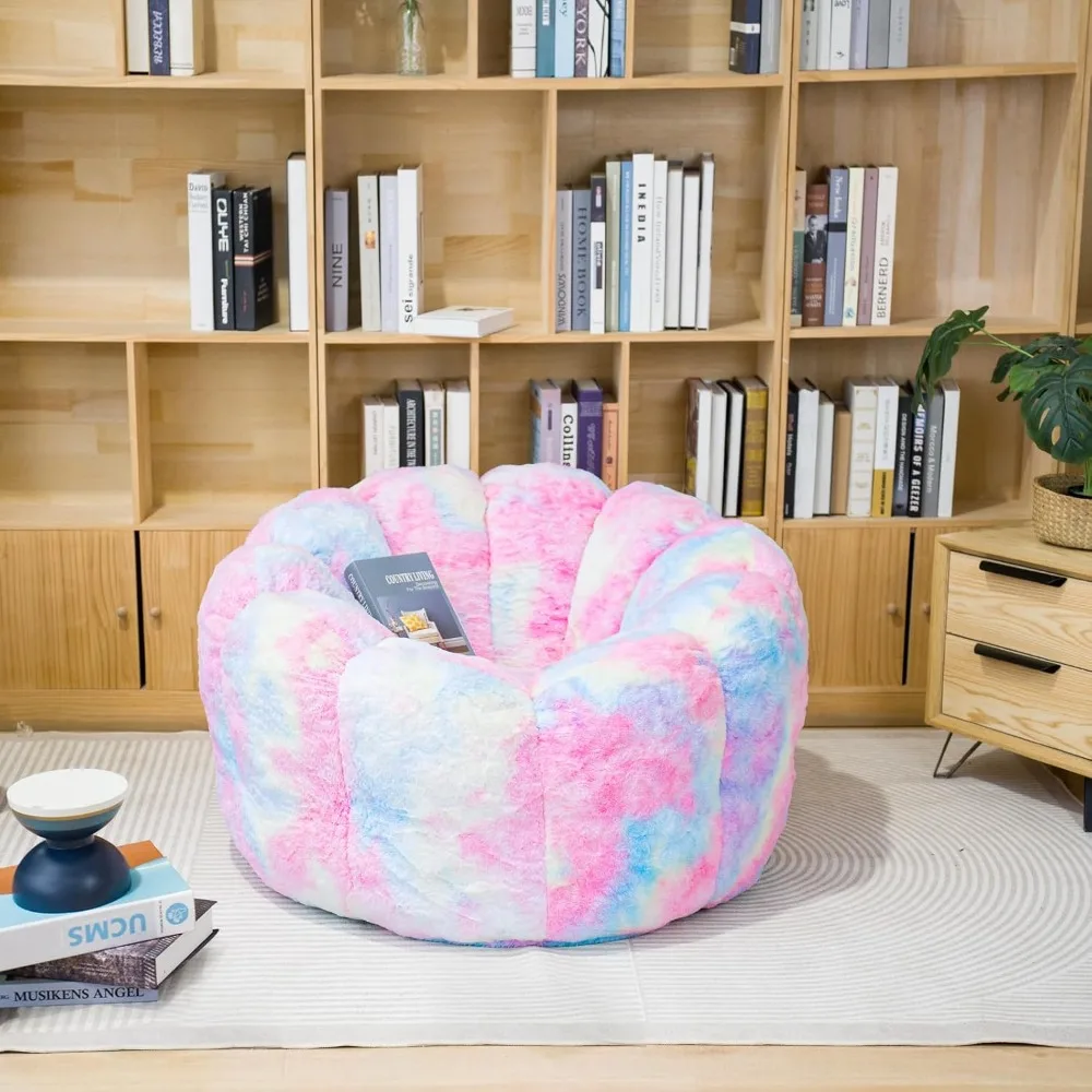 Giant Bean Bag Chair, Faux Fur Adult Chair with Petal Armrest Oversize Bean Bag Sofa for Bedroom, Living Room, Dorm, Game - Rain