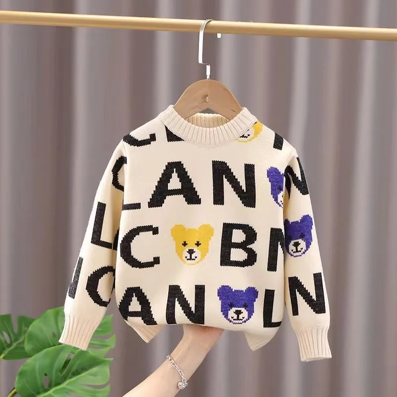 

Boys Woolen Sweater Crochet Cotton Knitting 2023 Sweet Warm Thicken Spring Winter Teenagers Tops Children's Clothing