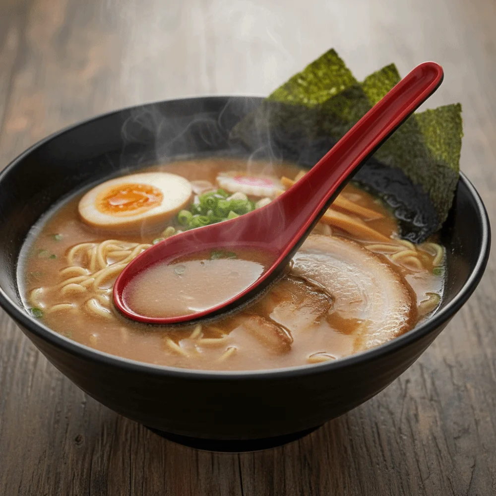 2pcs Japanese Style Melamine Red Black Soup Spoon Simulated Ceramic Long Handle Porridge Spoon Heat-resistant Drop-resistant