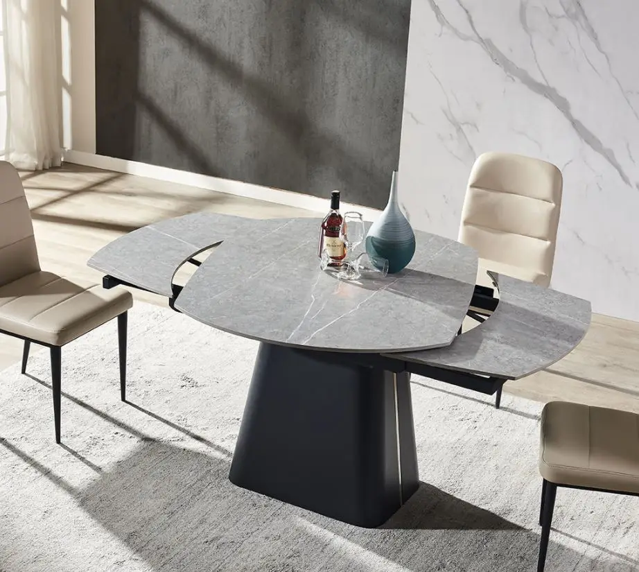 Modern Sintered Stone Top Contemporary Rotating Extendable Dining Table