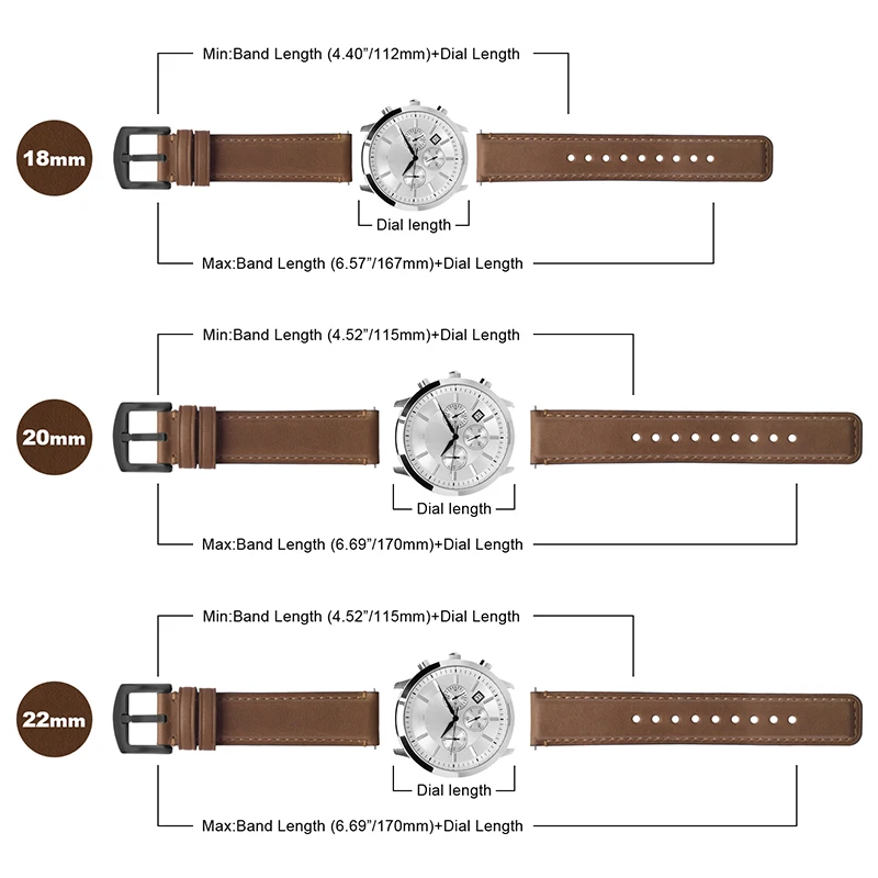 Fullmosa Genuine Leather Watch Strap 18mm 20mm 22mm for Samsung Galaxy Watch/HuaWei Watch/Garmin Watch Vintage Cowhide WatchBand