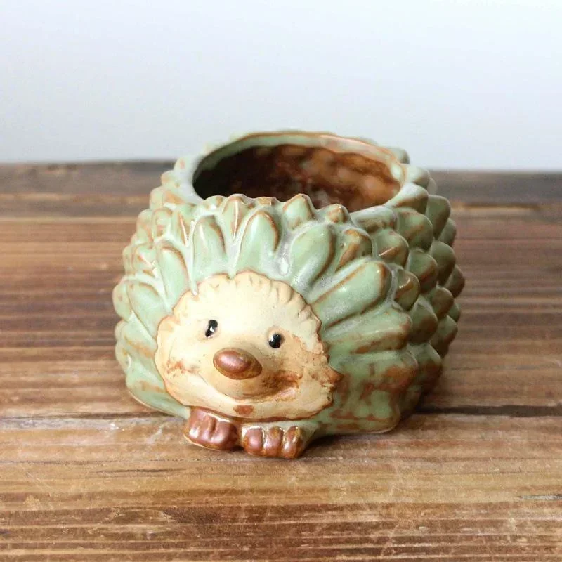 Home Office Decor Ceramic Flower Pot Hedgehog Shaped Small Cartoon Plant Succulent Pots Mini Animal Flower Pot