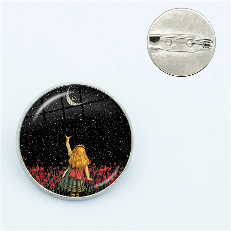 Alice In Wonderland Wonderland Garden Pin Glass Dome Brooches Shirt Lapel Bag Cute Badge Cartoon Jewelry Gift for Friends view 2