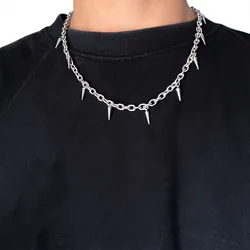 Stainless Steel Chains Rivet Choker Necklace for Men Hiphop Punk Neck Jewelry Short Collar Chain With Pendant Gothic Accessories