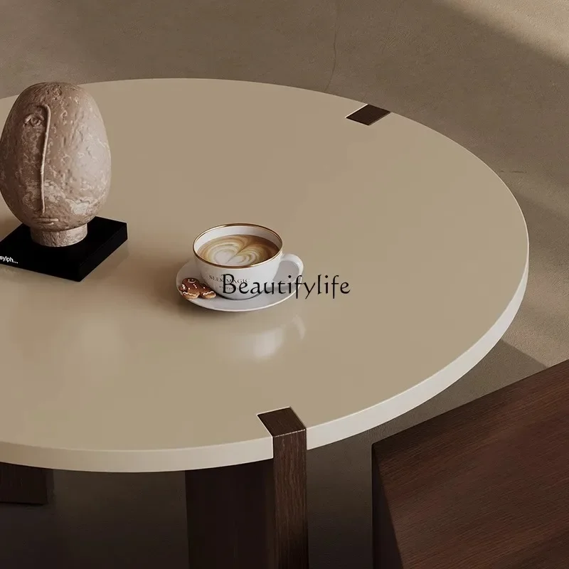 

yj21 Italian minimalist personality combination round smoked wood coffee table living room home high sense
