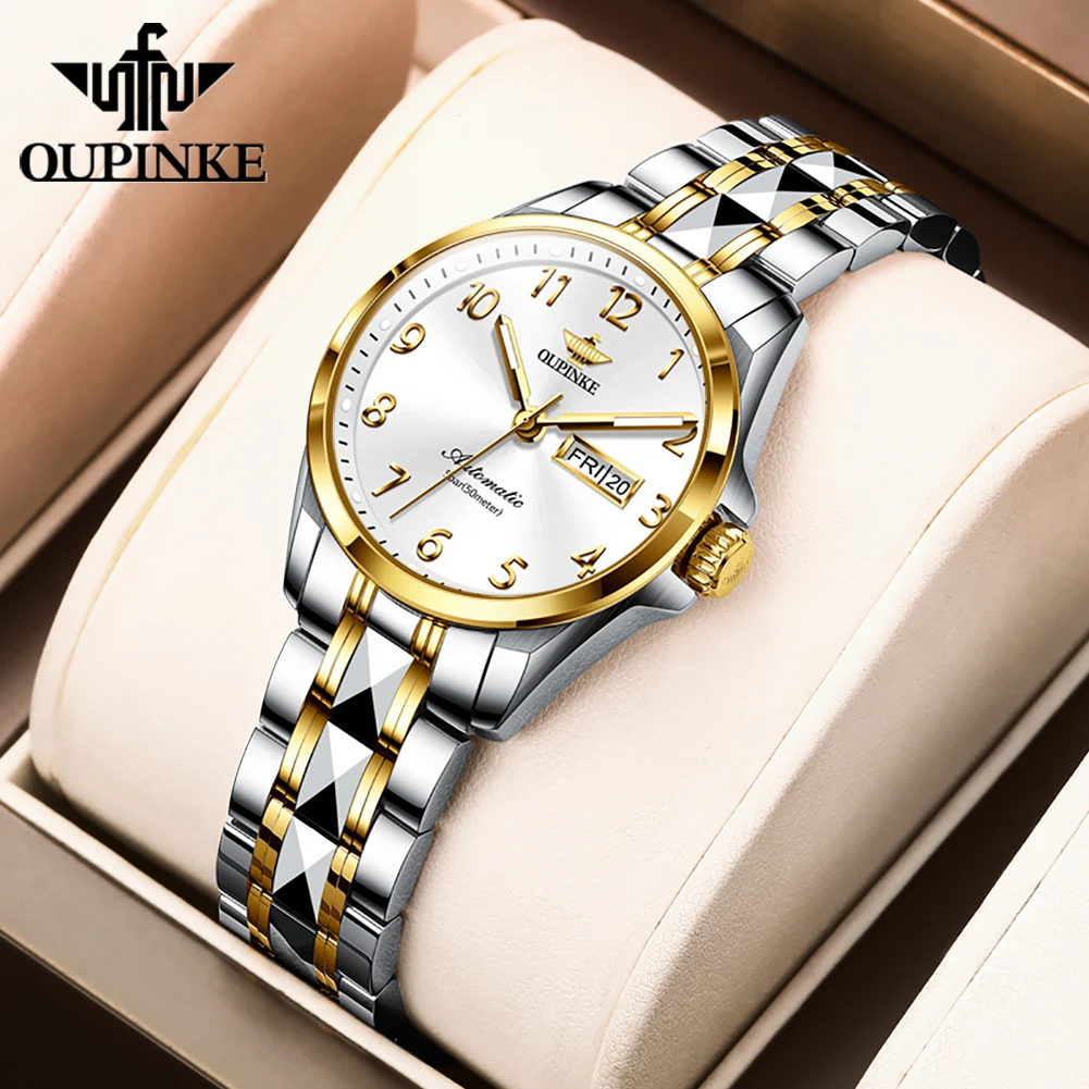 

OUPINKE 3228 Women Watch Digital Dial Auto Date Tungsten steel Deep Waterproof Luxury Elegant Automatic Mechanical Watches