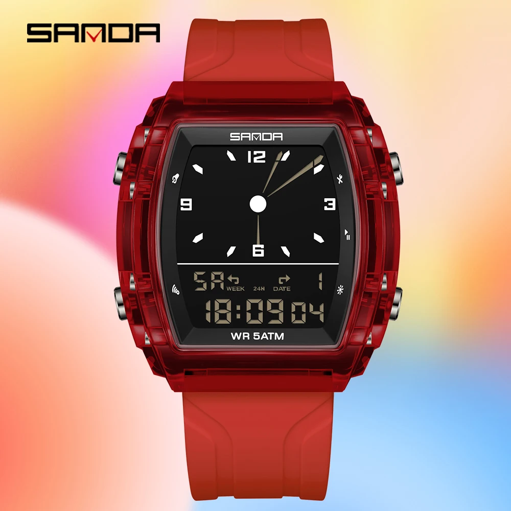 SANDA 9502 Fashion Electronic Watches for Man Luminous Calendar Waterproof Clock Outdoor Sports Casual Ladies Digital Wristwatch