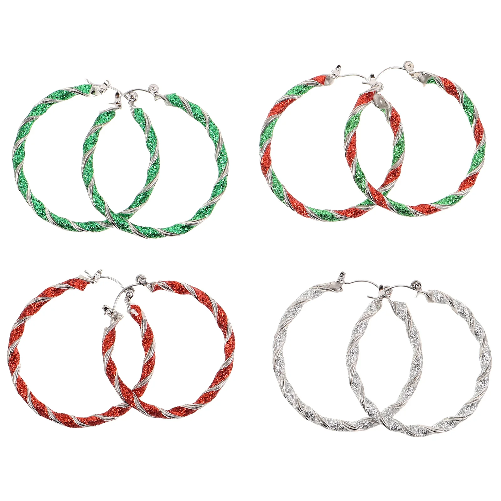 

4Pairs Christmas Hoop Earrings Colorful Twisted Glitter Design Holiday Party Accessories for Women Statement Dangle