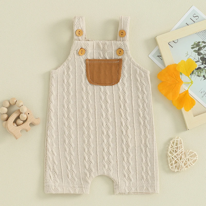 Tsnbre Newborn Baby Boy Girl Summer Outfits Ribbed Knitted Romper Baby Overalls 0 to18 Month Neutral Infant Clothes