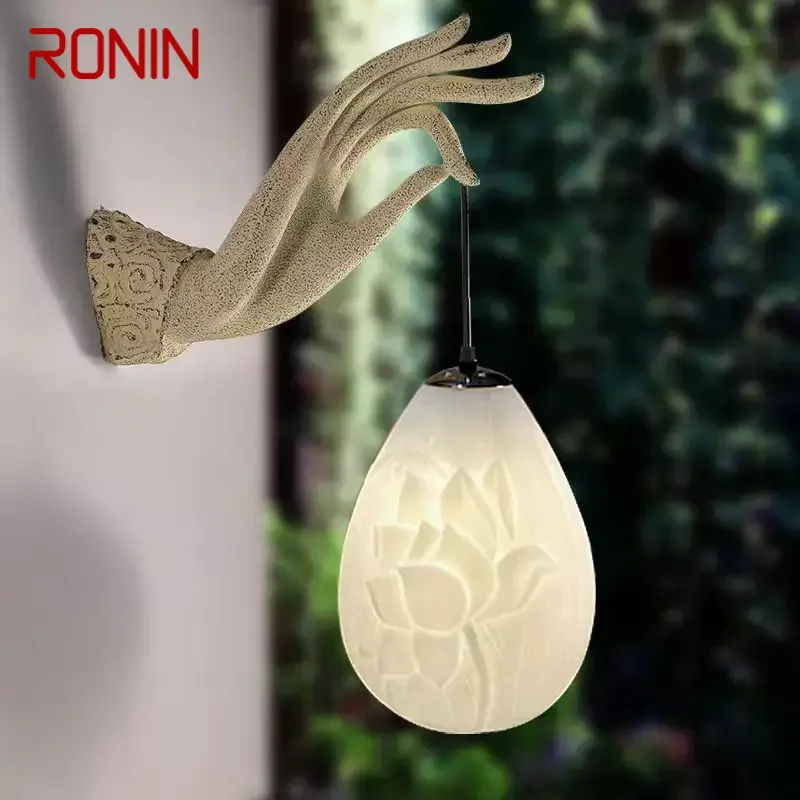 

RONIN Chinese Style Wall Lamp Art Bergamot Lotus Wall Lamp Corridor Tea Room Wall Outdoor Courtyard Decorative Light