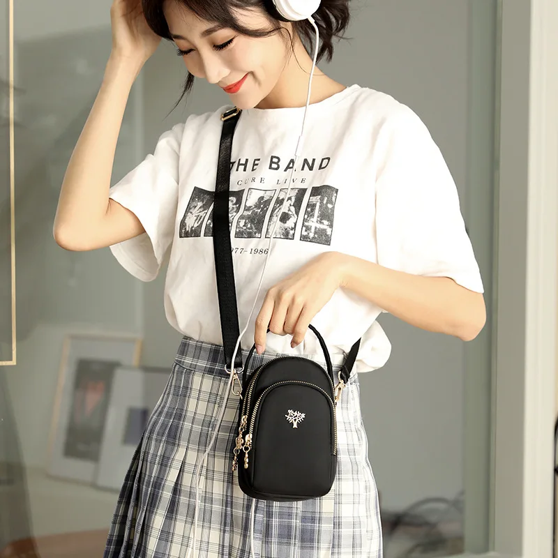 Fashion Casual Mini Crossbody Bag for Women Cell Phone and Coin Purse Zipper Shoulder Female Wallet Pouch 3 Layer Small Handbag