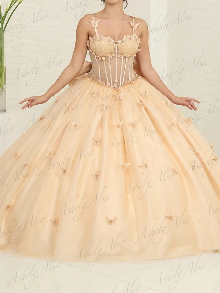 Vestido elegante de fiesta de cumpleaños para mujer, traje de fiesta con tirantes finos, mariposa, 15, 16, quinceañera