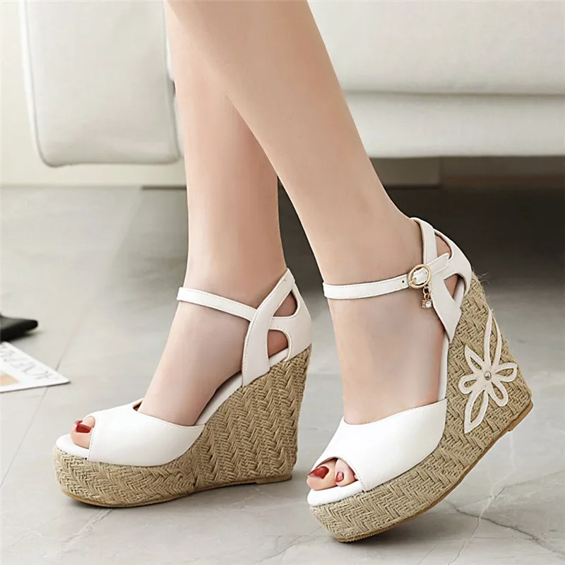 Wedge Women Sandals Summer Shoes Fashion Knitted Platform Gladiator Flip Flops Casual White Pink Party Shoe Female Large Size 45