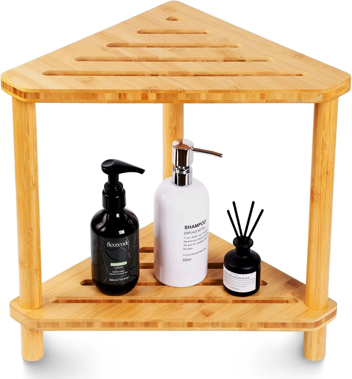 

Corner Shower Stool for Inside Shower Bamboo 2-Tier Waterproof Shower Bench Small Spaces,Shower Foot Rest with Storage Shelf