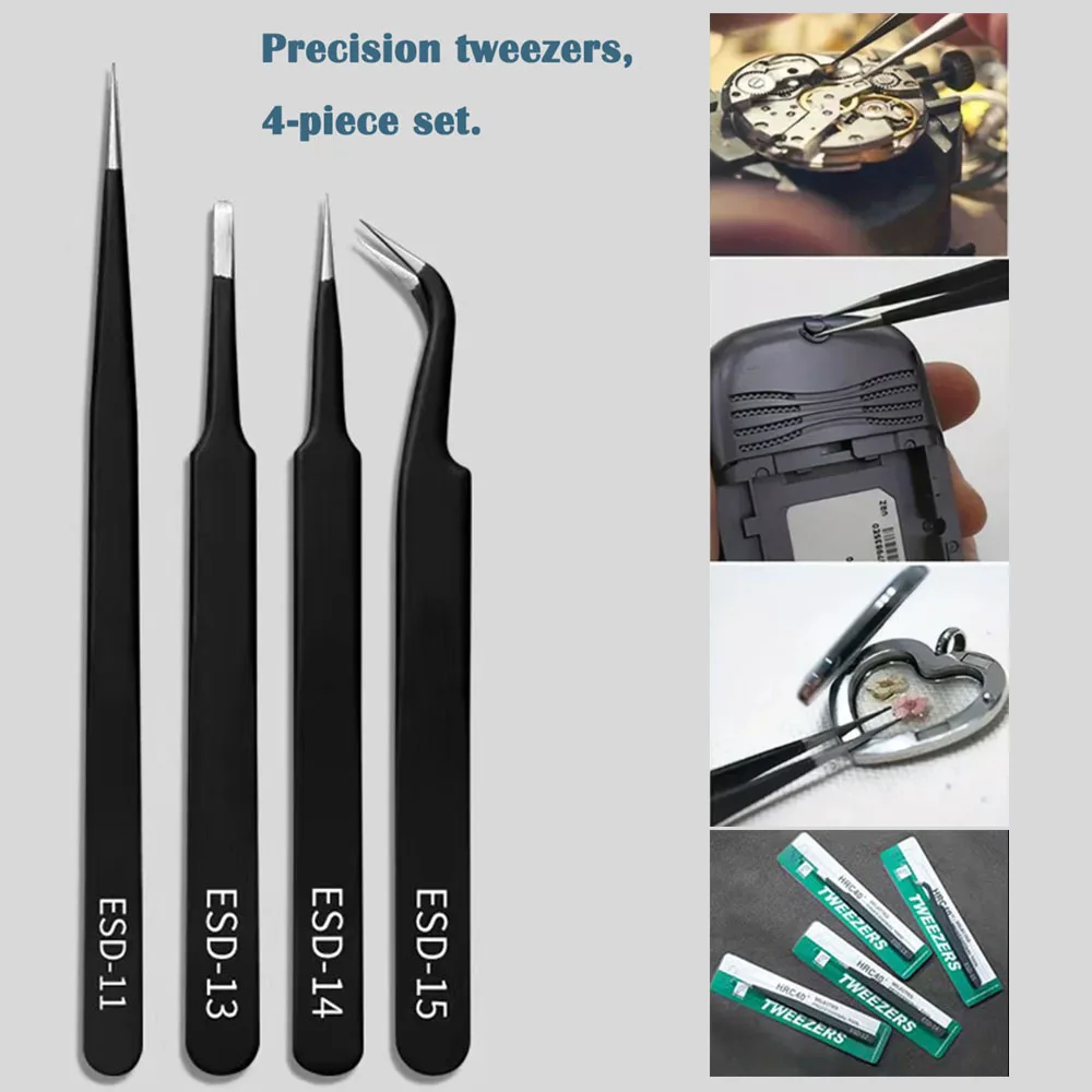 1.5mm Precision ESD Anti-Static Tweezers Set Stainless Steel Electronic Repair Tool for Process Modeling And Bending Hand Tool