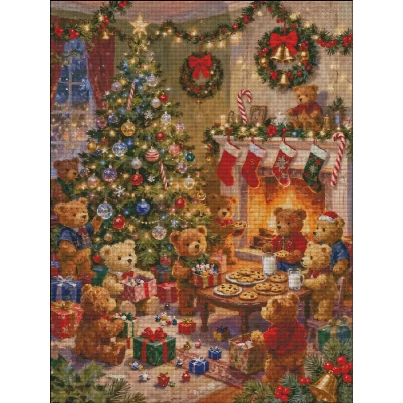 

ZZ7858 Christmas party bears Embroidery 14CT 16CT 18CT Printed On Canvas Cross Stitch DIY Set Needlework Embroidery 145 Colors