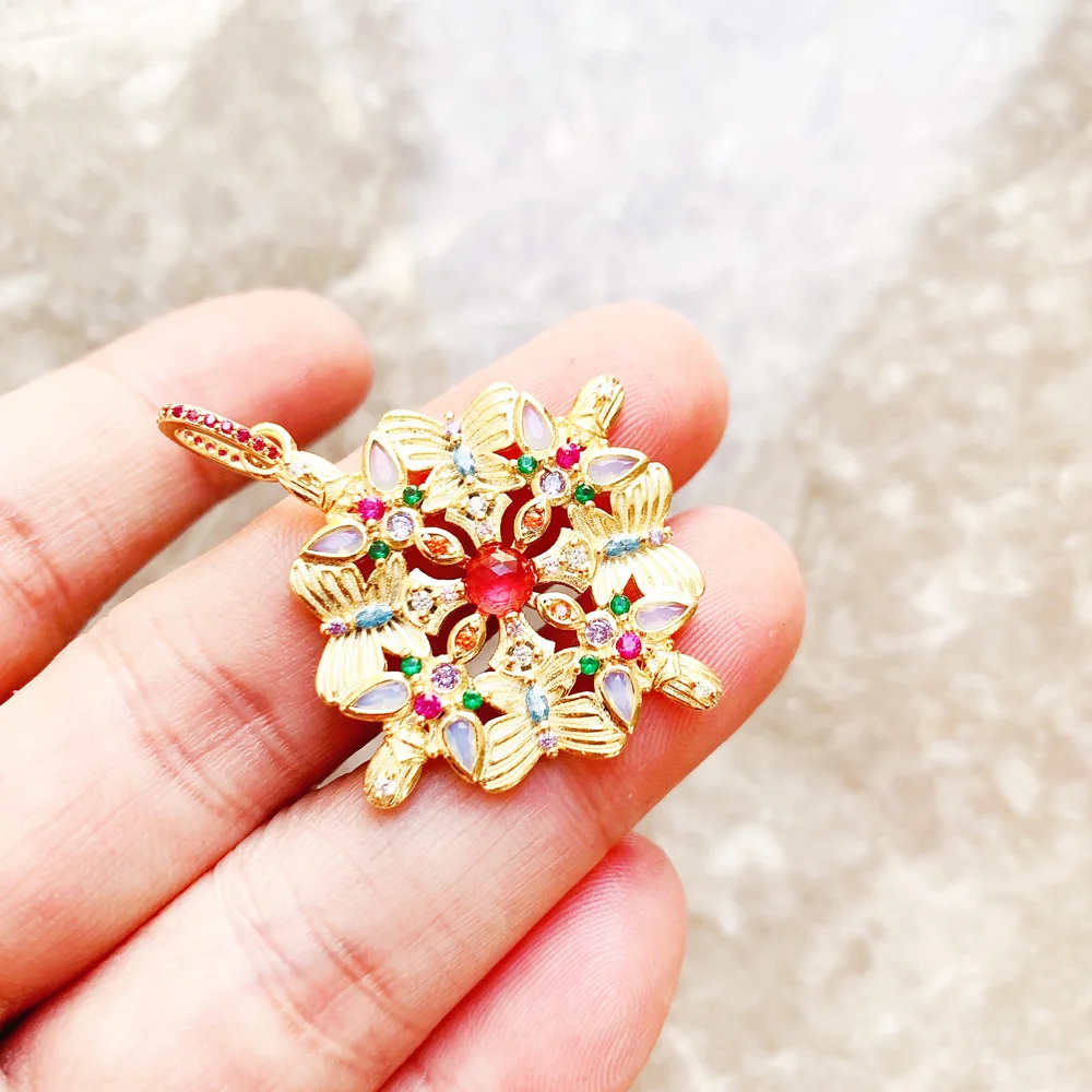 Vergoldeter Anhänger Schmetterling Kaleidoskop Edler Schmuck 925er Sterlingsilber Damen Herren Vintage Geschenk – Detail 5