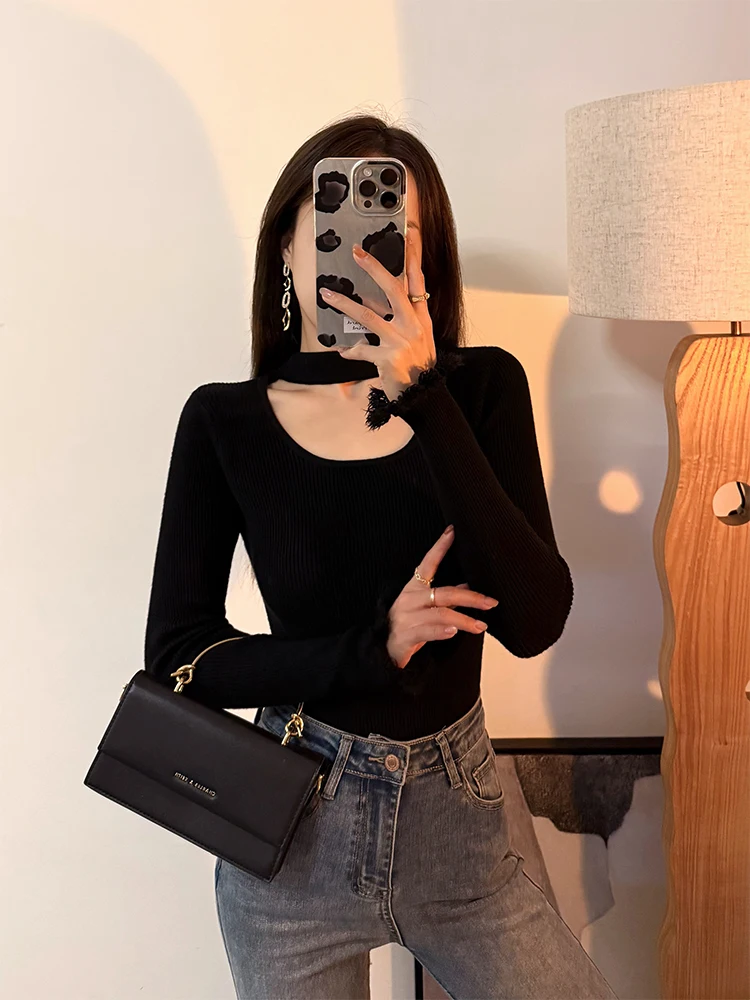 

Bla Knitted Neline Women's Sweater Slim Fit Inner Wear Square Collar Versatile Top Faionable Agel Commute Sle Cott...