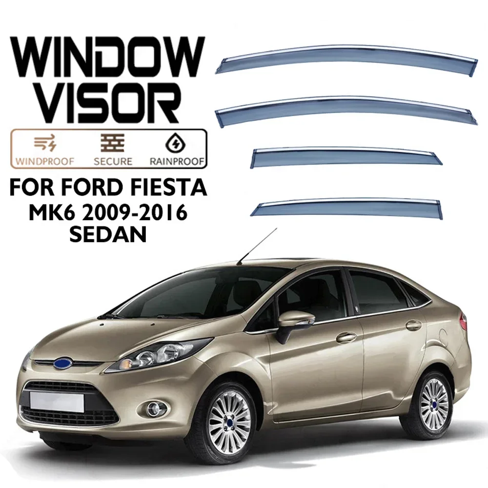 

Хромированные полоски, защита от дождя для FORD Fiesta 2009-2017 Sedan, оконный козырек, ветровые дефлекторы, дверной козырек, вентиляционные шторы, вентиляционный козырек