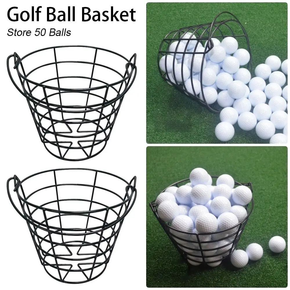 1Pcs with Handle Golf Ball Basket Metal Practice Golf Ball Carrying Bucket Portable Black Ball Holder Box Outdoor Outside Sports