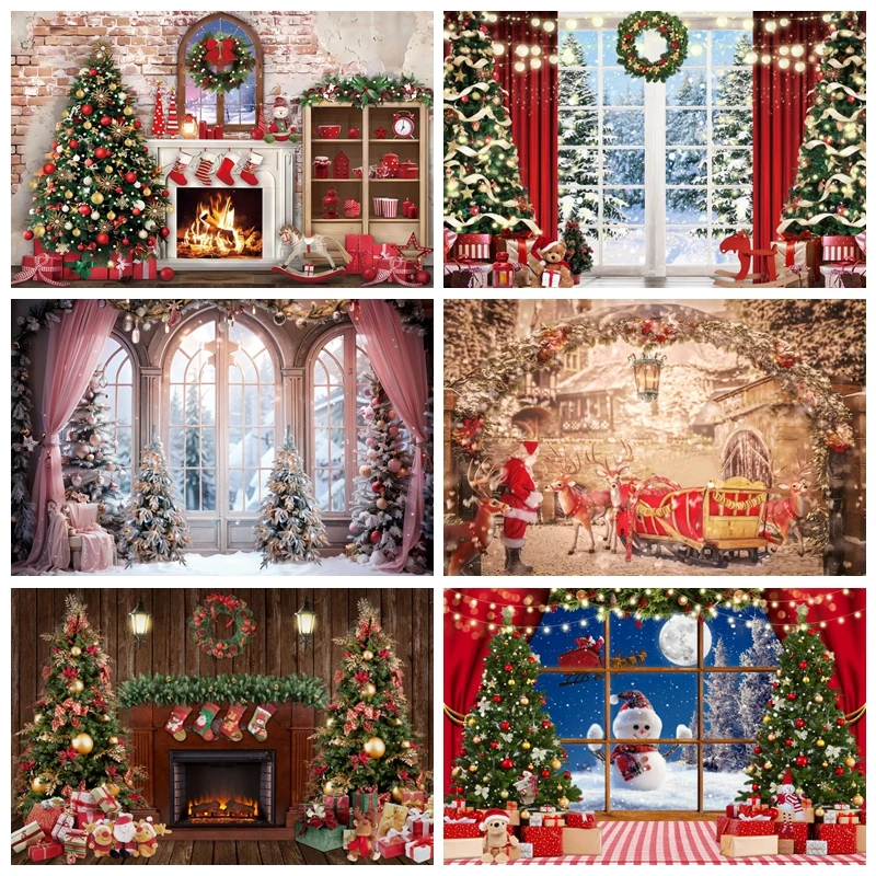 Christmas Backdrop Photography Xmas Tree Santa Claus Gift Background Party Decor Baby Portrait Photographic Props Photo Studio