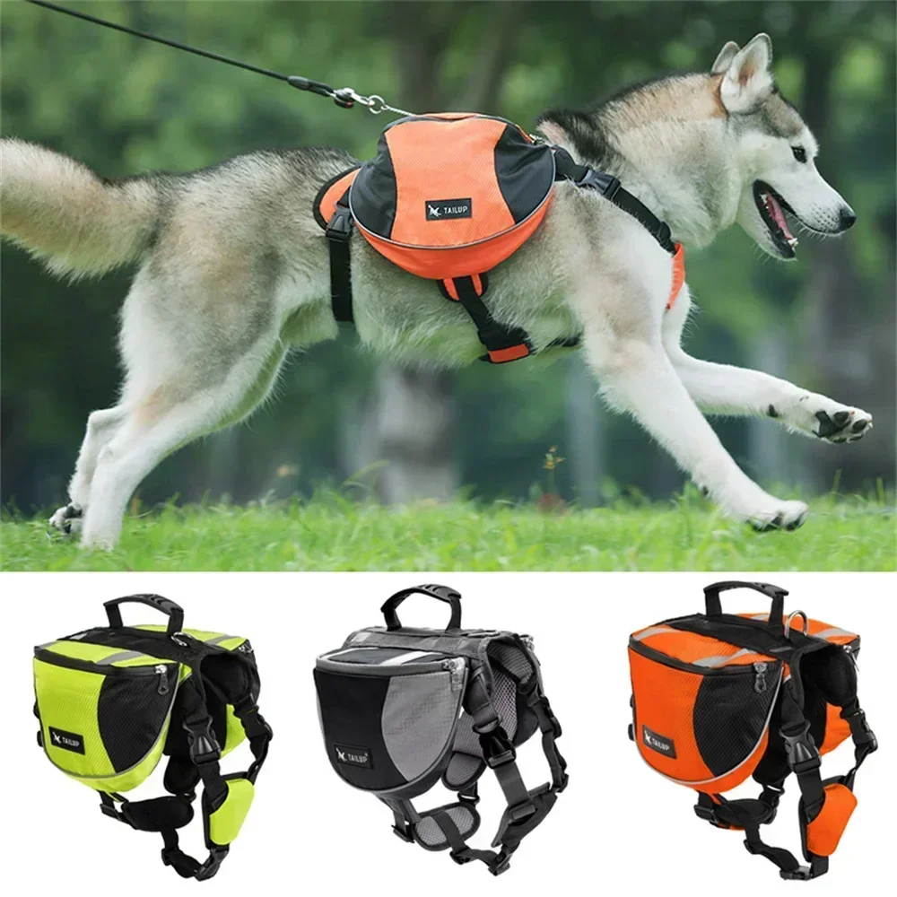 

Nylon Harness with Saddle Bag for Medium and Large Dogs, Reflective Pet Outdoor Supplies, Weimaraner Golden Retriever