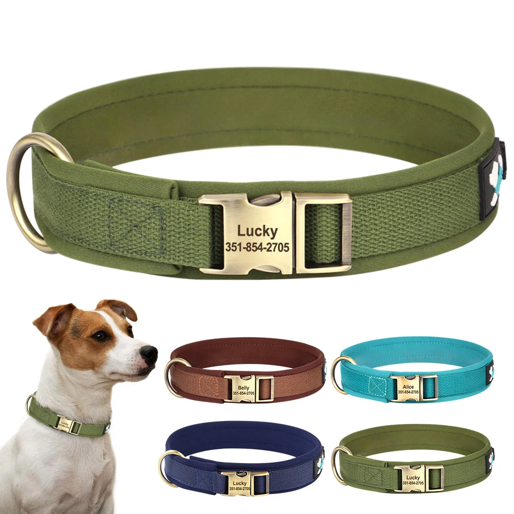 Personalized Nylon Dog Collar Soft Padded Dog Collars Durable Pet ID Collar Adjustable for Small Medium Large Dogs Free Custom