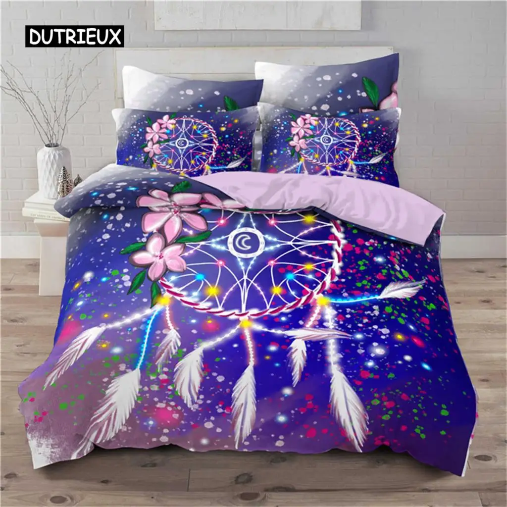 

Dream Dreamcatcher Duvet Cover for Girls Adult Bohemian Mandala Feather Print Bedding Microfiber Comforter Cover Bedroom Decor