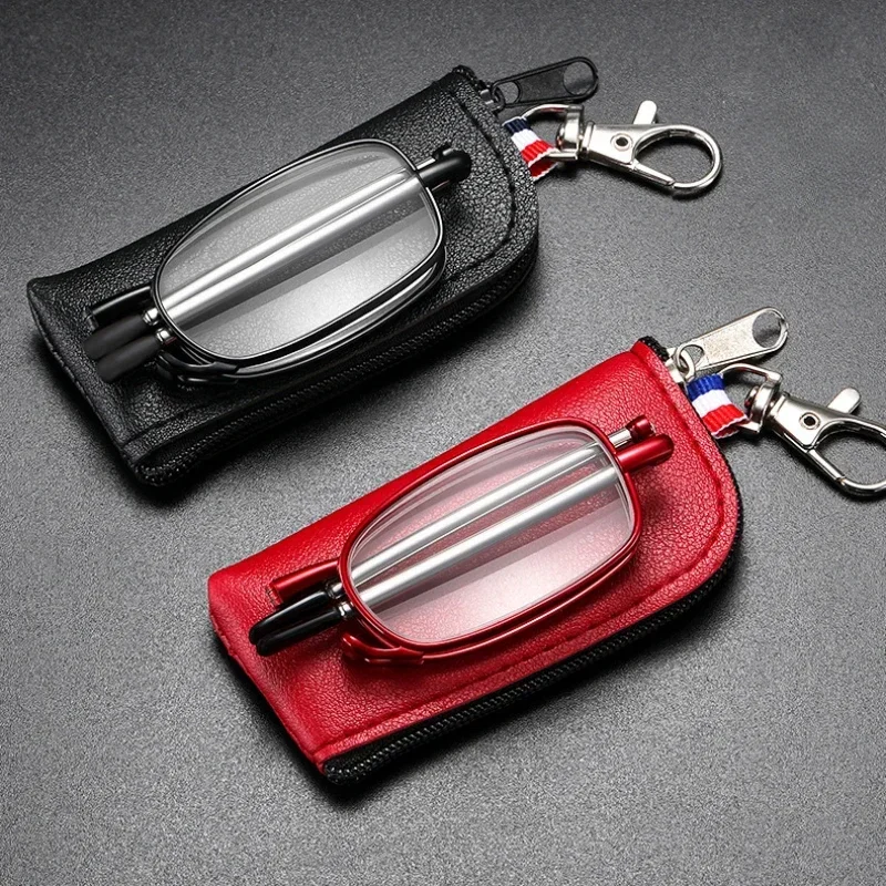 

New Women Men Portable Folding Reading Glasses Keychain Antenna Anti-Radiation Anti Blue Light Eyewear Glasses with Storage Bag