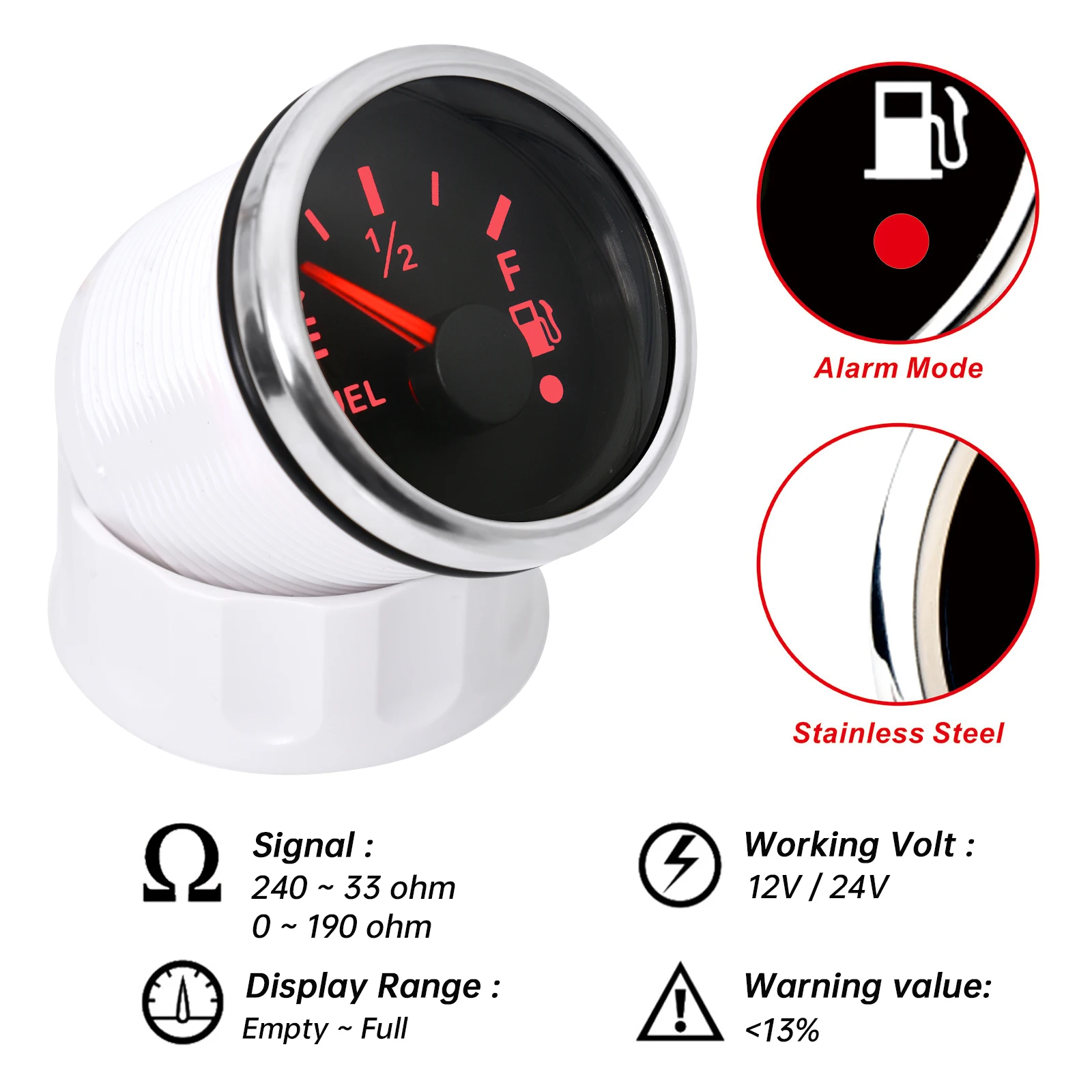 Auto- und Boot-Booster-Alarmanzeige 2'' 52mm Öldruckmesser Wasserstandsmesser Kraftstofftemperatur 12V 24V Voltmeter Zubehör Messgerät – Detail 13