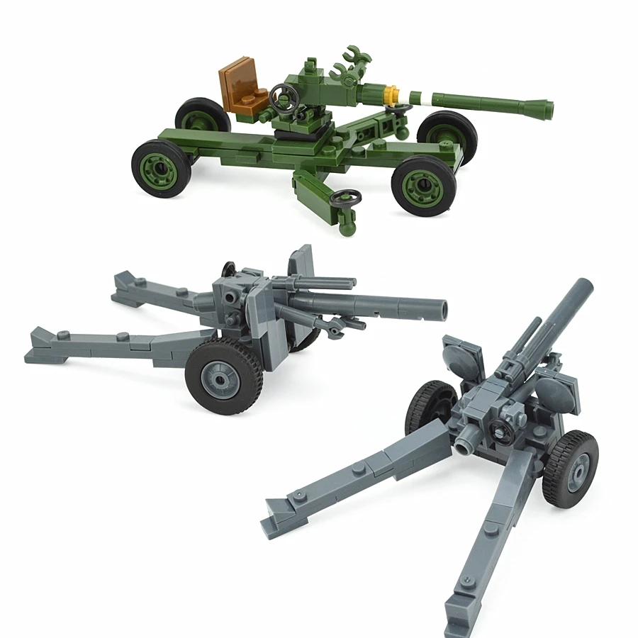 WW2 Gun Cannon Building Blocks Military Weapons German Soviet Soldiers Figure Anti-tank Gun Anti-aircraft Rocket Model Army Toys