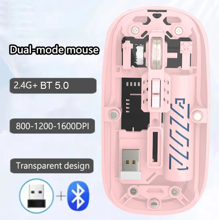 Transparent Wireless Mouse Dual Mode 2.4G Bluetooth-compatible Rechargeable Silent Mouse Ergonomic Gaming Mice For  Laptop PC