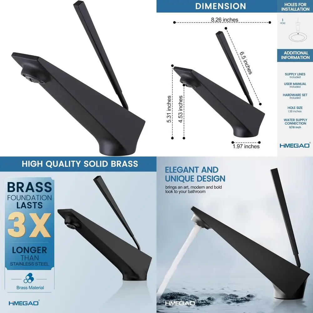 

Matte Black Single Handle Brass Bathroom Sink Faucet with Unique Design for Lavatory and Vanity Basin Mixer