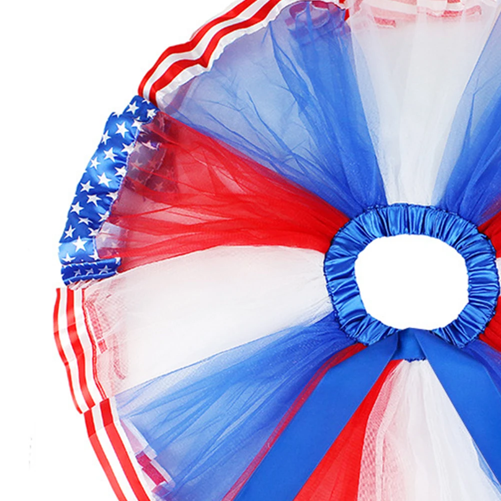 

2Pcs Flag Printed Mesh Skirt Fashion Women Dress Elastic Waist Party Dress for Independence Day Size L(Skirt+Hairhoop)