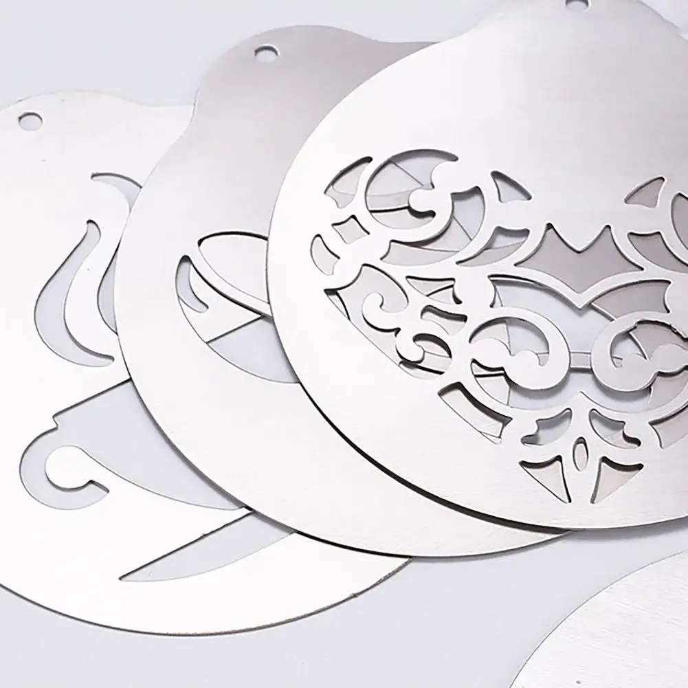 1/5pcs Coffee Stencils Fancy Coffee Printing Model Foam Spray Cake Stencils Coffee Drawing Cappuccino Mold Powdered Sieve Tools