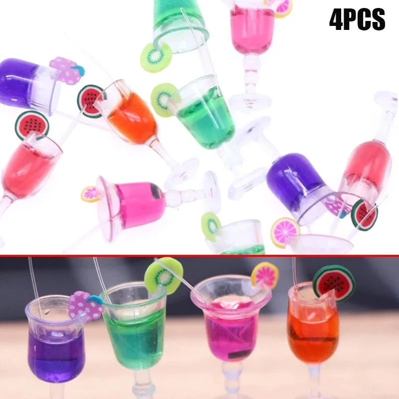 4Pcs Dollhouse Miniature Triangle Cocktail Glass Colorful Goblet Bar Drink Cup Doll House Accessories