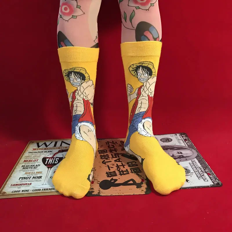 Japanese fashion brand anime cartoon One Piece Luffy Zoro Ace character pattern men and women cotton socks gift wholesale