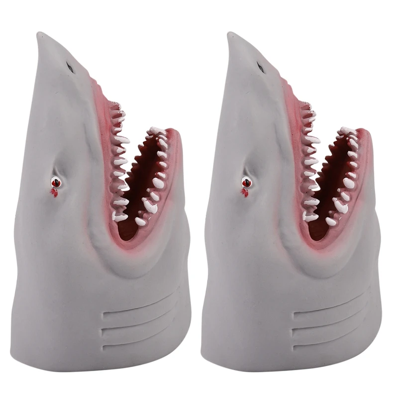 2X Plastic Shark Hand Puppet For Story Tpr Animal Head Gloves Kids Toys Gift Animal Head Figure Vividly Kids Toy Model