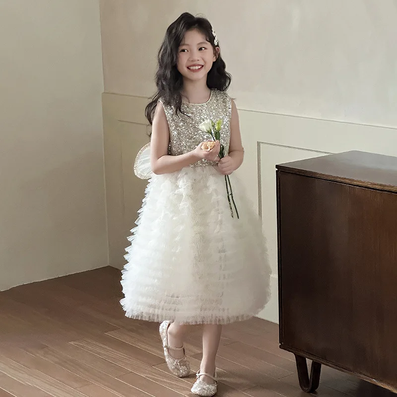 Girls Skirts 2025 Summer New Childrens Wear Korean Style Girl Baby Fashionable Wings Sequin Princess Dress Casual Simple Daily