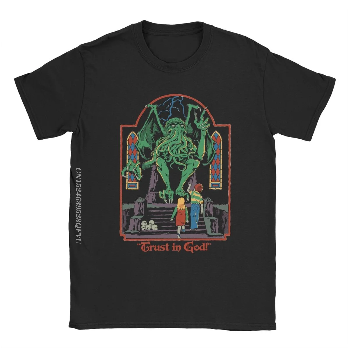 Trust In God T-Shirts For Men Women Horror Halloween Retro Cthulhu Lovecraft Occult Tee Shirt Manga Tops T Shirts Printing