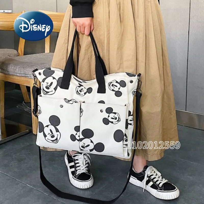 Disney Mickey\'s New Fashion Canvas Bag Cartoon Cute Women\'s One-shoulder Oblique Bag Luxury Brand Large-capacity Student Handbag