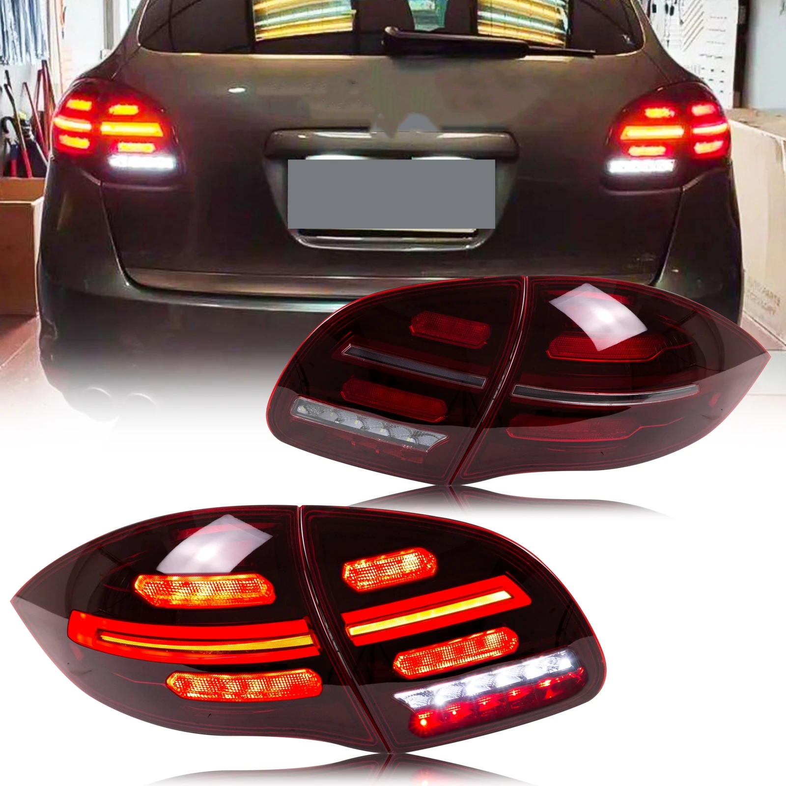 LED Tail Lights for Porsche Cayenne 958 92A 2011-2014 Sequential Turn Signal Red Rear Lamps Assembly