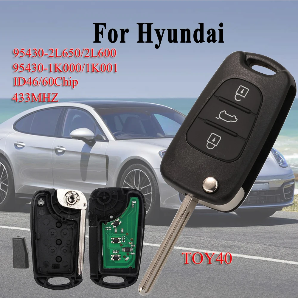 

jingyuqin 3Buttons Remote Car Key 433MHZ ID46/60Chip 95430-1K000/1K001 2L650/2L600
