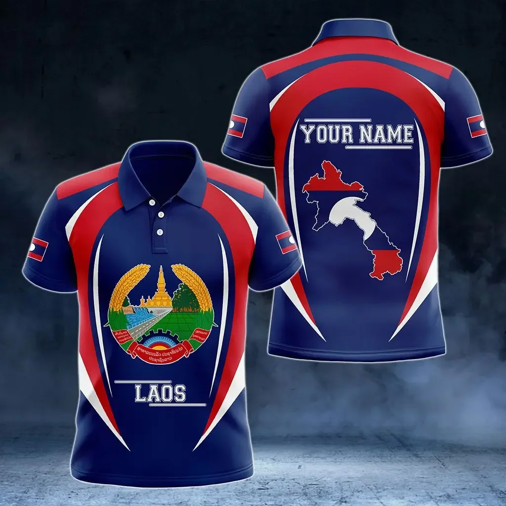 

Laos Flag & Coat of Arms Customized Polo Shirts Summer Casual Streetwear Men's Fashion Loose Jersey Plus Size Sportswear