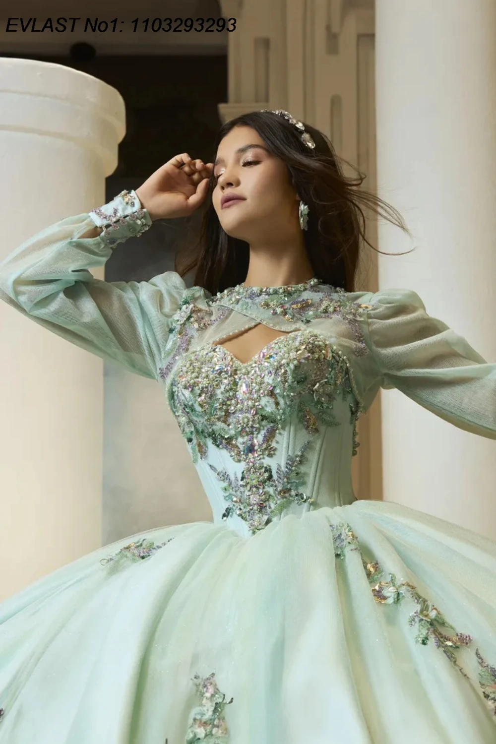 EVLAST personnalisé princesse menthe Quinceanera robe robe De bal paillettes appliques perles Corset doux 16 robes De 15 Anos E1QN739